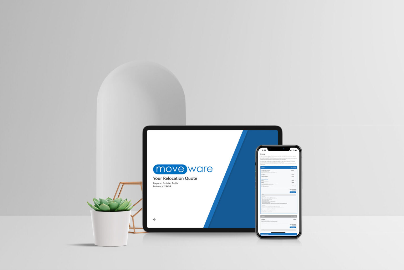 Movewares Online Quote in a tablet and phone mockup